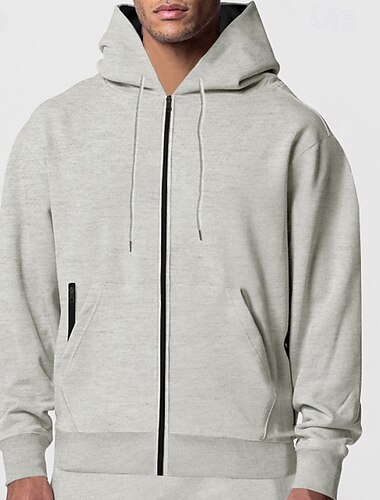  Pánské Mikina s kapucí na zip Mikina na zip Fleecová mikina Černá Námořnická modř Khaki Světle šedá Kapuce Bez vzoru Zapni Kapsy Sporty a outdoor Denní Dovolená Polyester Šik ven Základní Na běžn
