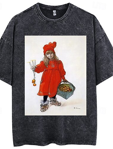  Vintage-Illustration T-Shirt-Ärmel Übergroßes Acid Washed T-Shirt Bedruckt Grafik Für Paar Herren Damen Erwachsene Säurewäsche Casual