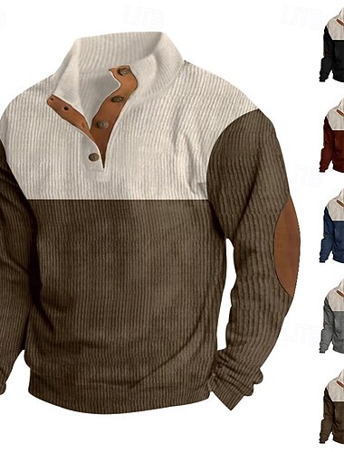  Herren Sweatshirt Schwarz Wein Marineblau Braun Grau Stehkragen Farbblock Patchwork Gerippt Strukturiert Sport & Outdoor Täglich Ferien Polyester Cordstoff Streetwear Basic Lässig Frühling & Herbst