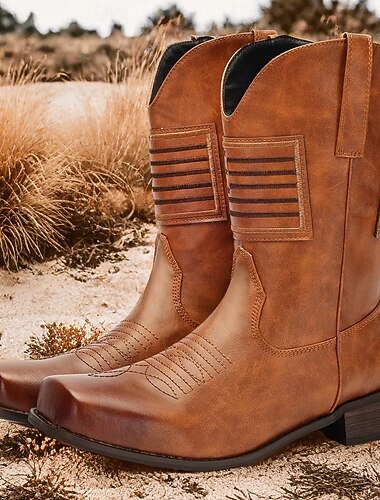  Hombre Botas Botas cowboy Vintage Diario PU Mitad de Gemelo Mocasín Marrón Otoño Invierno