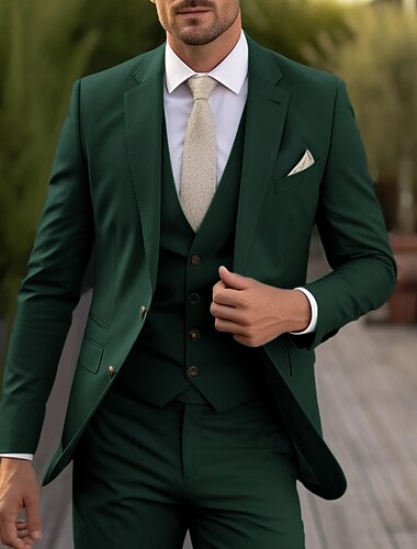  Mænds Bryllup vinterbryllup Jakkesæt Hakrevers Bordeaux Salvie Daglig Letvægt Ensfarvet Skræddersyet 3 dele sæt Enkeltbrystet to-knap