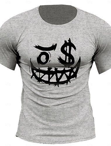  T-shirt graphique à manches courtes pour hommes - Design visage avec sourire en dents de scie et symbole dollar
