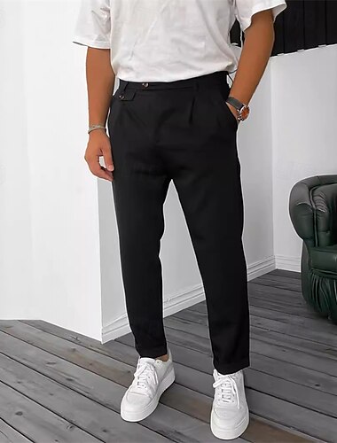  Herren Anzughosen Hose Hosen Chinesisch Chino Knopf Tasche Glatt Komfort Formal Party Arbeit Modisch Klassicher Stil Schwarz Wein Mikro-elastisch