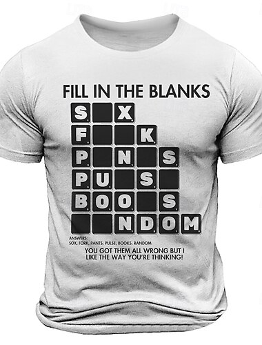  Herre sjov grafisk t-shirt Udfyld tommerne 'Dirty Mind' puslespil humor t-shirt med Scrabble stil tekst