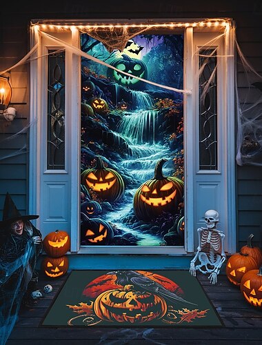  Halloween Türdekorationen Halloween Türabdeckungen böser Clown Tür Gobelin Türvorhang Dekoration Hintergrund Türbanner für Haustür Bauernhaus Urlaub Party Dekor Zubehör