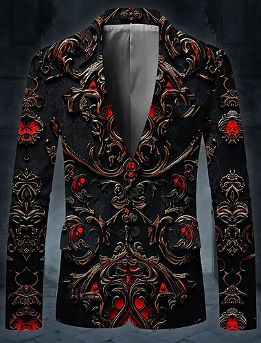  Grusel Herren Mantel Blazer-Jacke warm halten Atmungsaktiv Komfortabel Partyabend Taste 3D-Druck Multi Pocket Regular Fit Herbst Winter Umlegekragen Langarm Schwarz Rote Purpur S M L Polyester