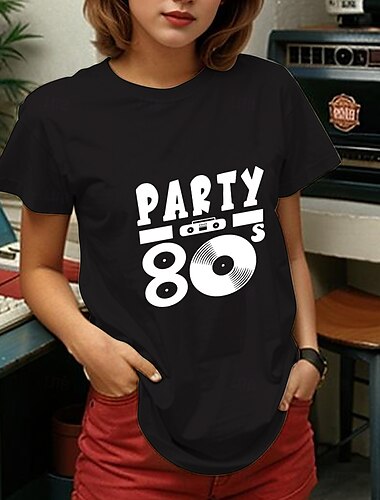  Retro Vintage T-Shirt Basic Tee 80er Jahre für Damen Erwachsene Hot Stamping Party Casual Daily Baumwollmischung