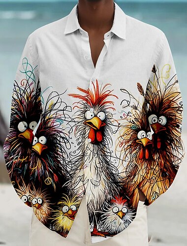 Herren Hahn Strandhemd Knopfhemd Langarm Hawaiianisch Brautkleider schlicht Urlaub Täglich Herbst Winter Frühling Sommer Hemden mit Kragen 3D-Druck Hellblau Violett Schwarz Weiß Gelb