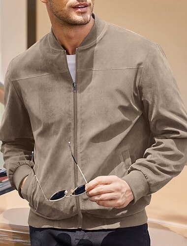  Ανδρικά Ελαφρύ μπουφάν Μπουφάν Bomber Μπουφάν Faux Suede δερμάτινο μπουφάν bomber Καθημερινά Διακοπές Τσέπη Φθινόπωρο & Χειμώνας Σκέτο Μοντέρνα Κλασσικό Όρθιος Γιακάς Κανονικό