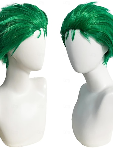  Levendige groene, stekelige pruik in oceaanavonturiersstijl voor cosplay - een gedurfde en levendige stijl.