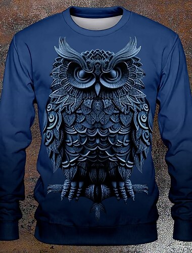  Halloween Homens Corujas Moletons Moletom Manga Longa Moletom Gola Redonda Moda Vaqueiro Impressão 3D Outono Inverno
