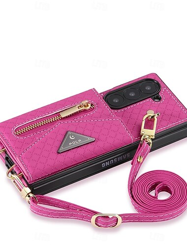  telefon Etui Til Samsung Galaxy Z Fold 6 Tegnebogskortetui Med stativ Lynlås med nøglebånd Kontor / Business ægte læder TPU