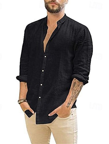  Men's Shirt Summer Shirt Casual Shirt Beach Shirt Button Up Shirt Black White Navy Blue Green Apricot Long Sleeve Plain Lapel Vacation Hawaiian Button-Down Clothing Apparel Polyester Fashion Casual