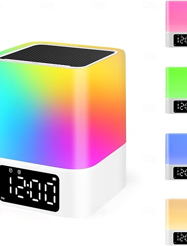  LED Smart Light Lautsprecher mit Wecker Kabellose Bluetooth Multi-Farben Nachttischlampe 7-Farben wechselnd Timer Wecklicht Perfektes Weihnachts- und Geburtstagsgeschenk für Teenager-Jungen und