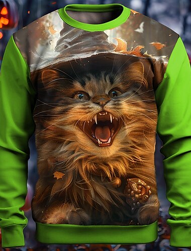  Katze Kürbis Herren Modisch 3D-Druck Sweatshirt Pullover Party Urlaub Klub Halloween Hoodies Schwarz Orange Langarm Rundhalsausschnitt 3D-Druck Herbst Winter Designer Kapuzenpullover