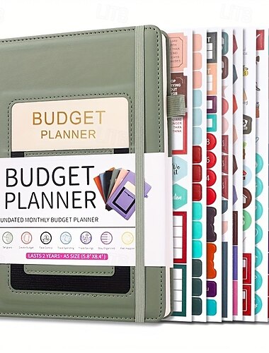  Budgetplaner-Notizbuch mit Ausgaben-Tracker, undatierter monatlicher Finanz-Organizer zur Schulden- und Rechnungsverfolgung, 8,4 x 5,8 Zoll, PU-Einband