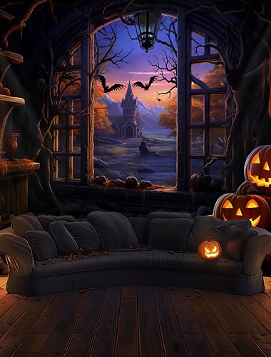  Halloween Dekorationen Kürbisse Fenster hängen Wandteppich Kunst große Wandteppich Wandbild Dekor Fotografie Hintergrund Decke Vorhang Haus Schlafzimmer Wohnzimmer Dekoration