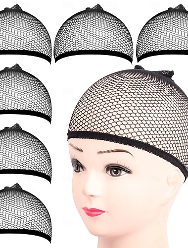  6 piezas de gorro de peluca, 6 piezas de red de malla negra para gorro de peluca, red de malla para cabello de extremo cerrado, gorros de tejido de revestimiento para mujeres, hombres, niños, gorros