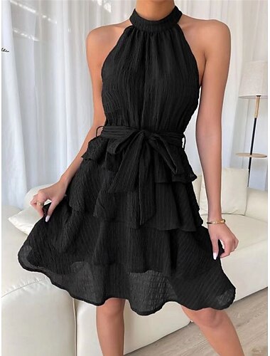  Dames Mini-jurk Afstudeerjurk Casual jurk Zomerjurk Effen jurk Streetwear Basic Casual Vakantie Straat Feestdagen Normale pasvorm Mouwloos Halternek Zwart Rood blauw Paars Zomer