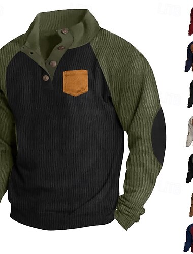  Herren Sweatshirt Aprikose Leichtes Khaki. Schwarz Wein Armeegrün Stehkragen Farbblock Patchwork Gerippt Strukturiert Sport & Outdoor Täglich Ferien Polyester Cordstoff Streetwear Basic Lässig