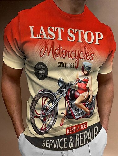  Homme Graphic Moto T shirt Moto T-shirt Manche Courte T-shirt 3D effet Col Ras du Cou Chemise Rétro Vintage Mode Design Extérieur du quotidien Des sports Jaune Rouge Bleu Printemps été Vêtement Tenue