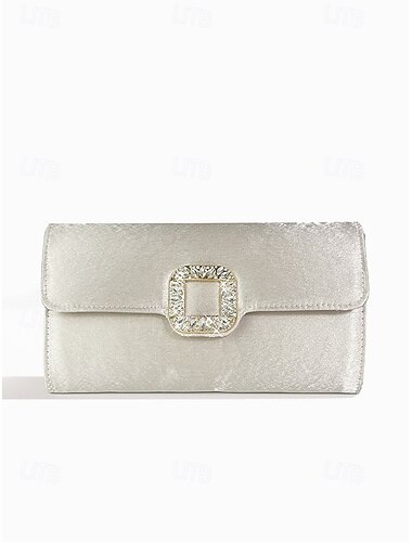  Damen Clutch aus weißem Satin mit Strass-Schnalle - elegante Abendtasche für besondere Anlässe