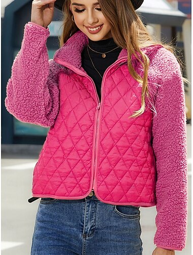  Damen Fleecejacke warm halten Zip Modisch Modern Brautkleider schlicht Glatt Arbeit Freizeitskleidung Reisverschluss Kurz Ständer Lockere Passform Langarm Oberbekleidung Schwarz Weiß Rote Herbst