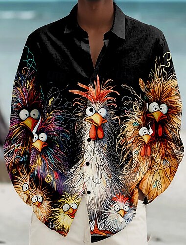  Herren Hahn Strandhemd Knopfhemd Langarm Hawaiianisch Brautkleider schlicht Urlaub Täglich Herbst Winter Frühling Sommer Hemden mit Kragen 3D-Druck Hellblau Violett Schwarz Weiß Gelb