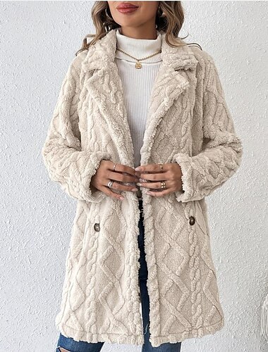 Mujer Abrigo de invierno Ropa Deportiva Festivos Ropa Cotidiana Otoño Invierno Regular Abrigo Ajuste regular Elegante Casual Chaquetas Manga Larga Color sólido Punto Albaricoque