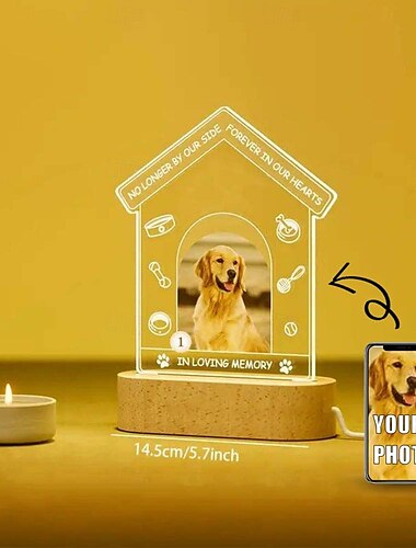 Marco de fotos iluminado personalizado, luz nocturna conmemorativa para mascotas, regalo de recuerdo, lámpara acrílica alimentada por USB, única para amantes de las mascotas, ideal para la decoración del hogar, la sala de estar y la oficina