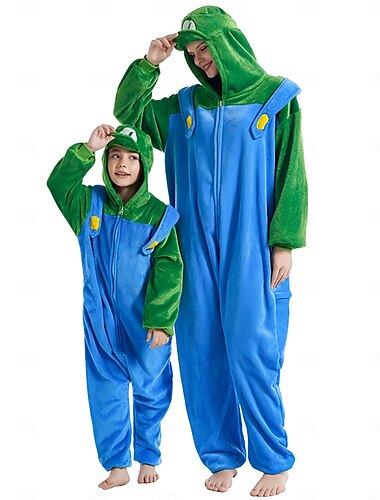  Super Bros Kigurumi-Pyjamas Halloween-Gruppen-Familienkostüme Kinder Erwachsene Unisex Lustiges Kostüm Party Freizeitkleidung Halloween Karneval Einfaches Karnevalskostüm