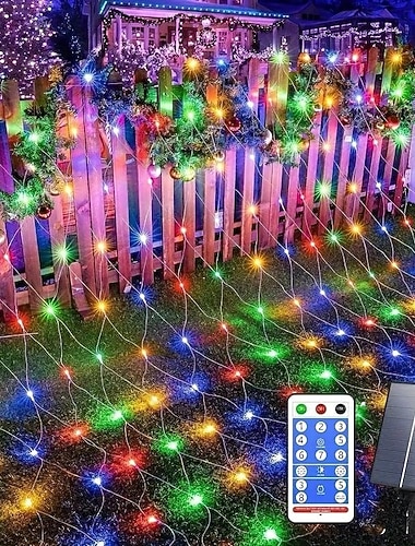  1 Pakke Sol Nettlys Fjernkontroll med Åtte Funksjoner Fest Innendørs og Utendørs Atmosfære Dekorasjon Lys 1,5 * 1,5M-96LED/3 * 2M-192LED/6 * 4M-672LED