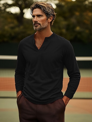  Per uomo Camicia a nido d'ape Maglietta Camicia a Maniche Lunghe Manica Lunga Scollo a V Primavera & Autunno Semplice Moda Designer Essenziale Vacanza Streetwear Uscire Nero Bianco Grigio Maglietta