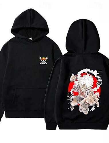  One Piece Affe D. Ruffy Ruffy-Ausrüstung 5 Kapuzenshirt Pullover Bedruckt Vordertasche Grafik Für Paar Herren Damen Erwachsene Maskerade Heißprägen Party Casual