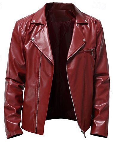  Herren Kunstlederjacke übergangsjacke Bikerjacke Lacklederjacke Urlaub Täglich Winddicht Warm Tasche Herbst Winter Einfach Mode Klassisch Revers Regulär Kunstleder PY01-Schwarz PY01-Rot PY01-Blau