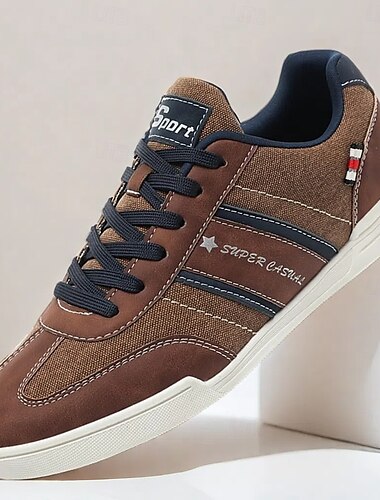  Homme Basket Rétro Cuir PU Confortable Antidérapantes Lacet Bleu Marron Gris