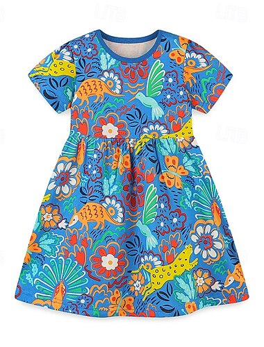  FILLE 3D Bande dessinée Robe Manche Courte Eté Vacances du quotidien Plage Princesse Magnifique Doux Petits enfants (4-7 ans) 4-7 ans Robe casual Robe Trapèze Mi-long Standard