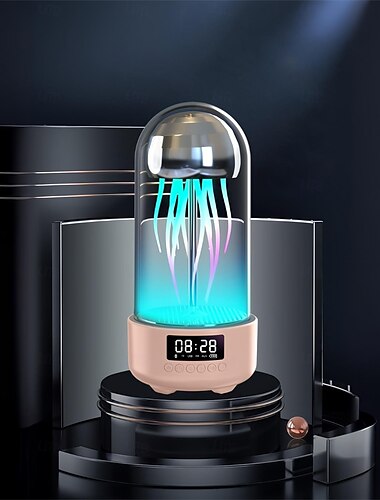 LED Smart Light kabelloser Lautsprecher mit Zeitanzeige  Alarmuhr - stilvolles Schreibtischornament mit LED-Lampe für Reisen überlegene Klangqualität Zeitanzeige Alarmuhr Quallen LED Licht