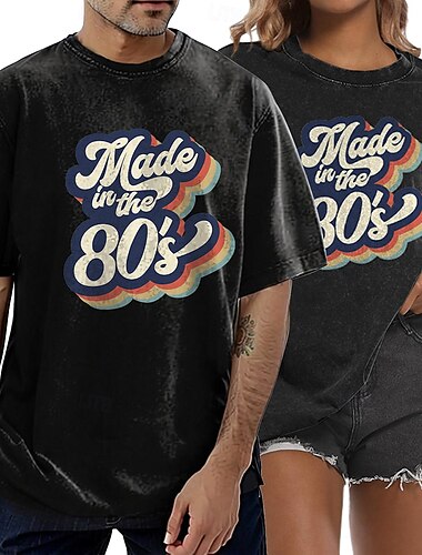  Retro Vintage 1980er Baumwoll T-Shirt Unisex 80er Party Casual Daily T-Shirt oversized Acid Washed T-Shirt