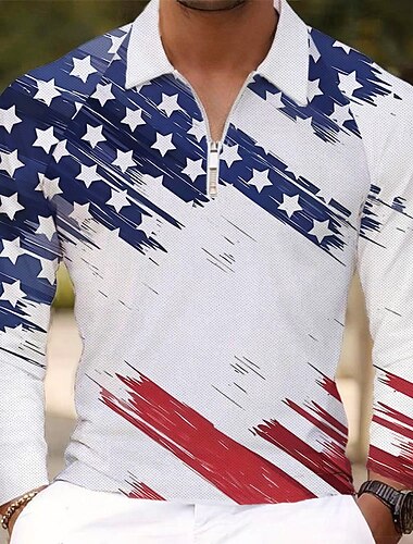  4 يوليو 2026، الذكرى 250 رجالي العلم الأمريكي قدامى المحاربين قمصان البولو قمصان بولو الجولف كم طويل قمصان البولو قبة عطلة ملابس الحفلات والسهرات مناسب للبس اليومي سحاب طباعة ثلاثية الأبعاد