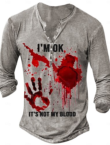  Voor heren Bloedvlekken T-shirt Henley-shirt Lange mouw 3D-afdrukken Ontwerper Retro vintage Straat Casual Dagelijks Zomer Lente Herfst Grijs Henley Henley-T-shirt