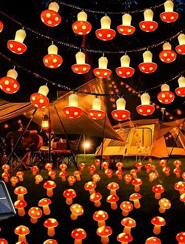  Luces solares de hongo para jardín, luces para decoración al aire libre, 6,5 m, 30 ledes, 7 m, 50 ledes, lindas mini luces de cadena de hongos, 8 modos, luces solares para caminos de jardín, césped,