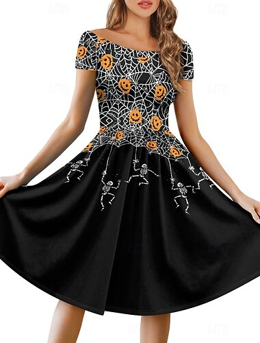  Kürbis Gevatter Tod Schädel/Skelett Kleid Kostüm Erwachsene Damen Sexy Kostüm Ankleiden Party / Abend Karneval Einfaches Karnevalskostüm