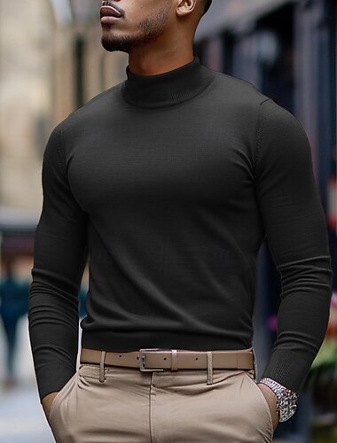 Herren Rollkragenpulli Pullover Gerippt Stricken Feste Farbe Stehkragen Elegant Vintage Formal Heim Bekleidung Bischof Herbst Winter Schwarz Weiß M L XL