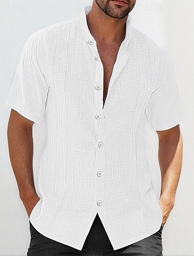  Férfi vászon ing Guayabera ing Bandgalléros ing Nyári póló Strandruházat Alkalmi ing Sima Hétköznapi Napi Fekete Fehér Medence Zöld Rövid ujjú Állógallér Nyár Ruházat