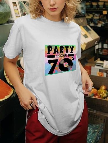  Retro Vintage T-Shirt Basic Tee 70er Jahre für Damen Erwachsene Hot Stamping Party Casual Daily Baumwollmischung