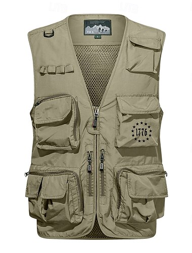  Herren Mit Buchstaben bedruckt Weste Angelweste Weste für Wanderer Taktisch Praktisch Abnehmbar Brautkleider schlicht Sports Outdoor Angeln Fotografie Gitter Seitentaschen Schnell Trocknend Herbst