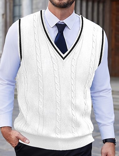  Herren Pullunder Pullover Kleid Pullover Strickpullover Gerippt Gedrehtes Stricken Standard Strick Glatt V Ausschnitt warm halten Moderne zeitgenössische Freizeitskleidung Ausgehen Bekleidung Herbst