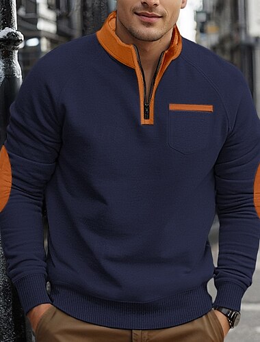  Hombre Sudadera con cremallera Táctico Negro Vino Azul Marino Gris Claro Gris Oscuro Cuello Mao Media cremallera Bloque de color Bolsillo Trabajo Deporte Casual Ropa de calle Básico Casual Primavera