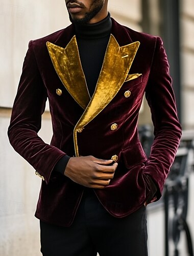  Voor heren Blazerjack Smoking Vintage Feest Flueel Lapwerk Effen Blazer Zwart Bordeaux Standaard pasvorm
